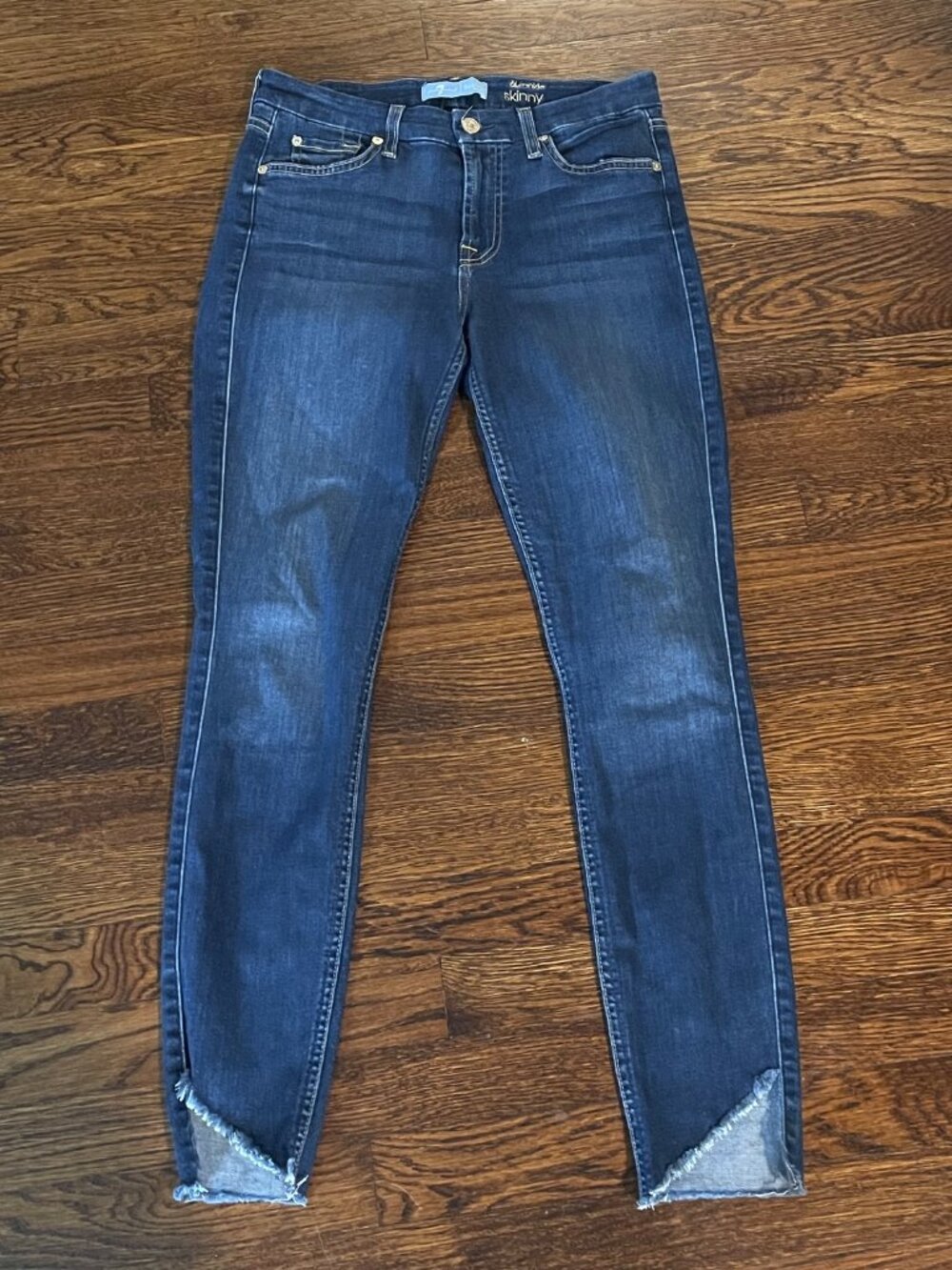 7 For All Mankind Blair Ankle Skinny Jeans Women's 28 Raw Hem Dark Wash Stretch
